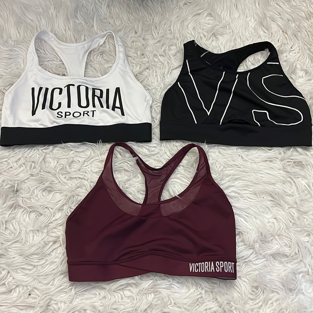 Like new lot of 3 Victoria Secret sport bras black white maroon size medium
